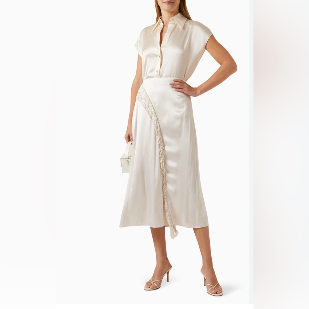 NWT VINCE Fringe Draped Asymmetric Skirt in Satin 2 - Picture 2 of 8